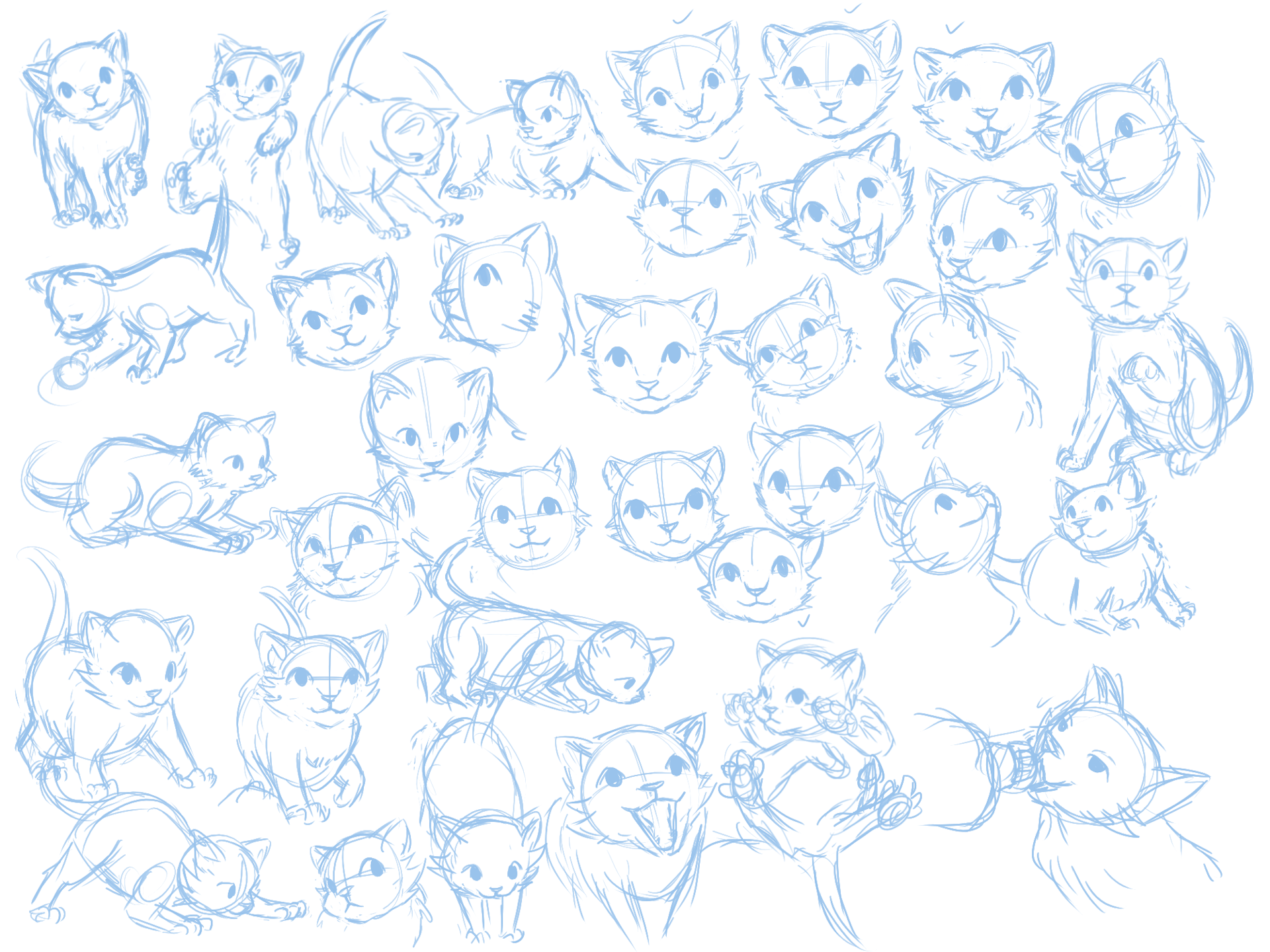 Initial sketches for Little Sister Kitty's character