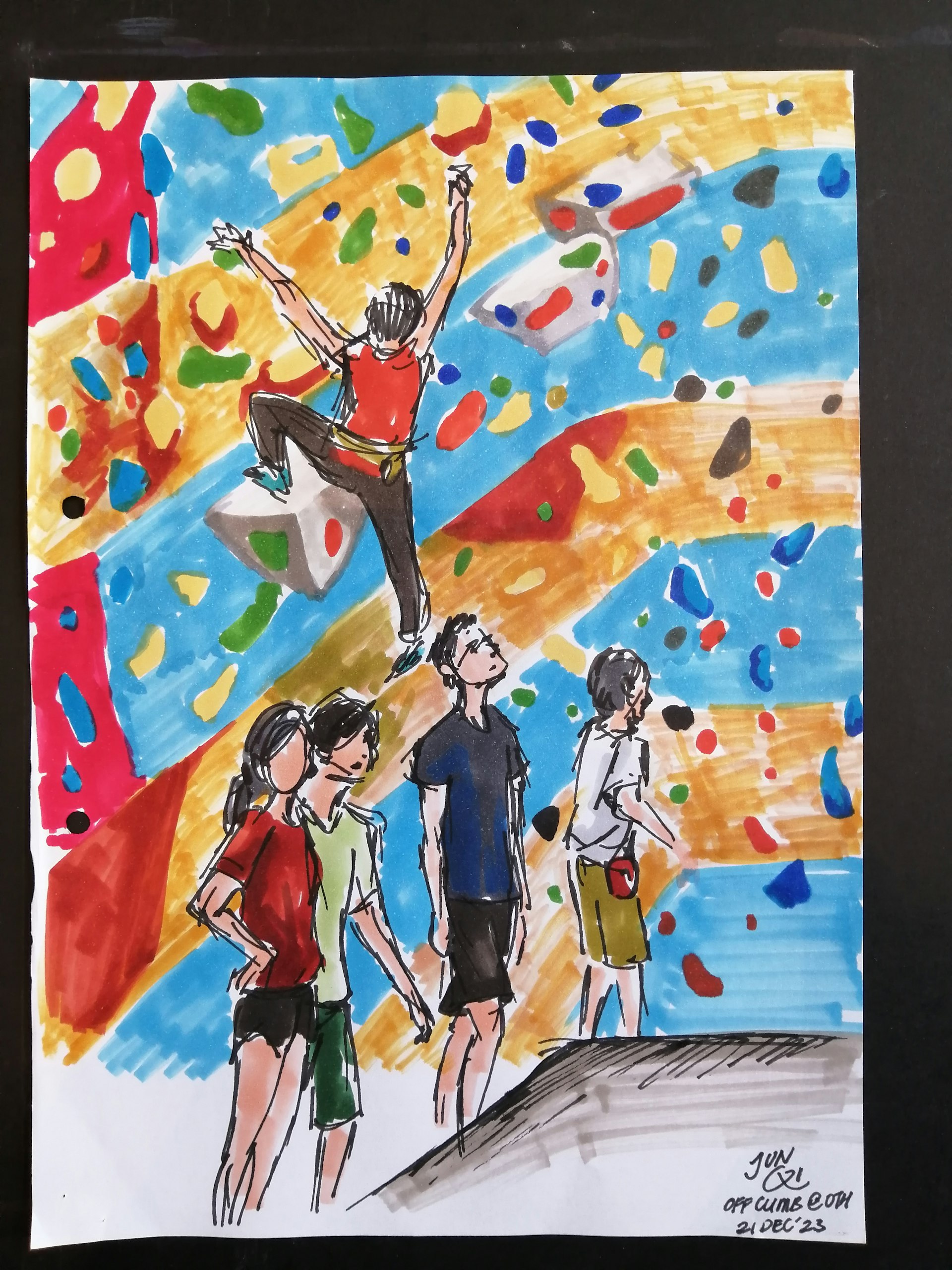 Sketch of people climbing at a climbing gym in Our Tampines Hub.