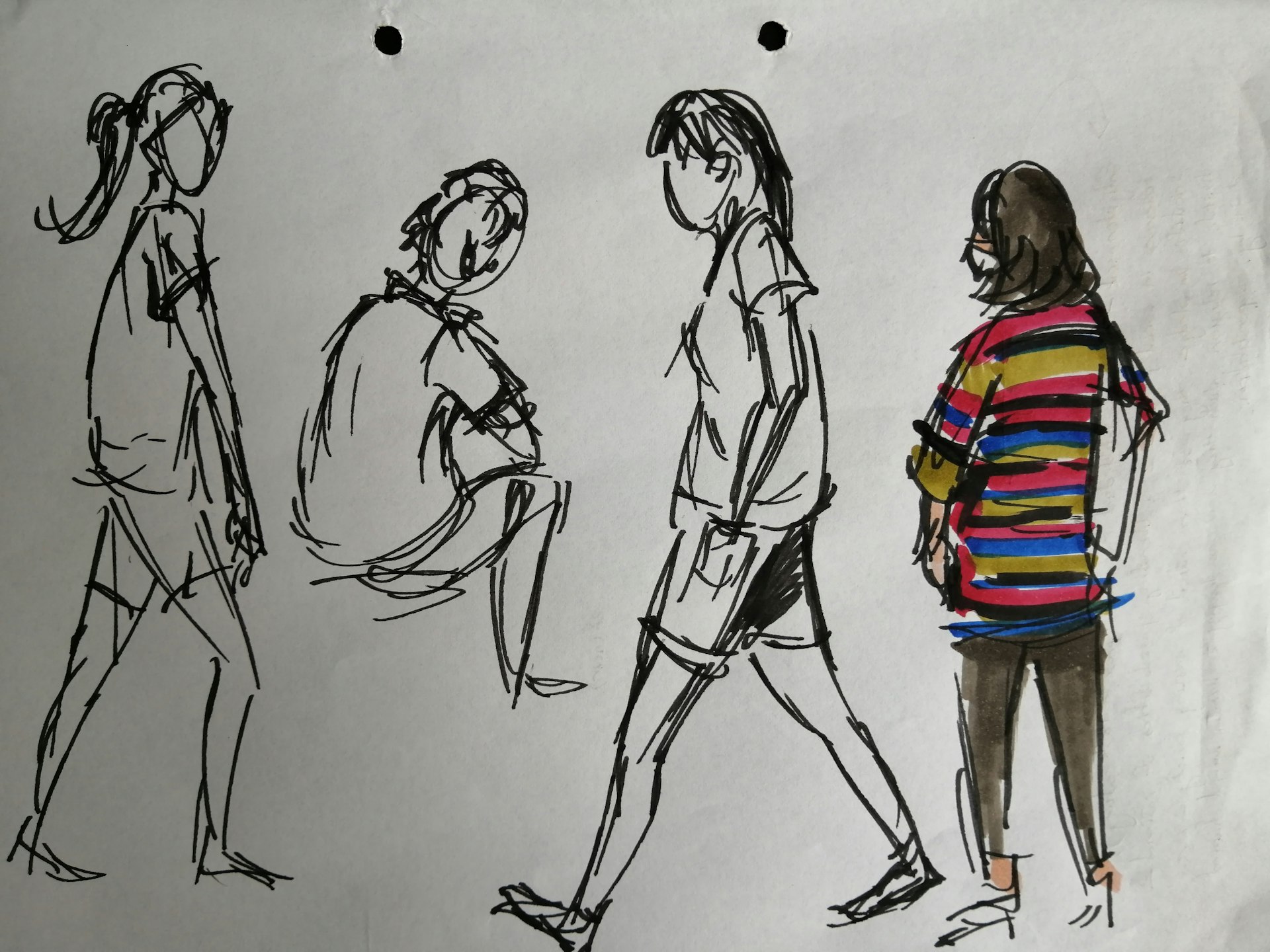 Fountain pen sketches of people walking through Our Tampines Hub