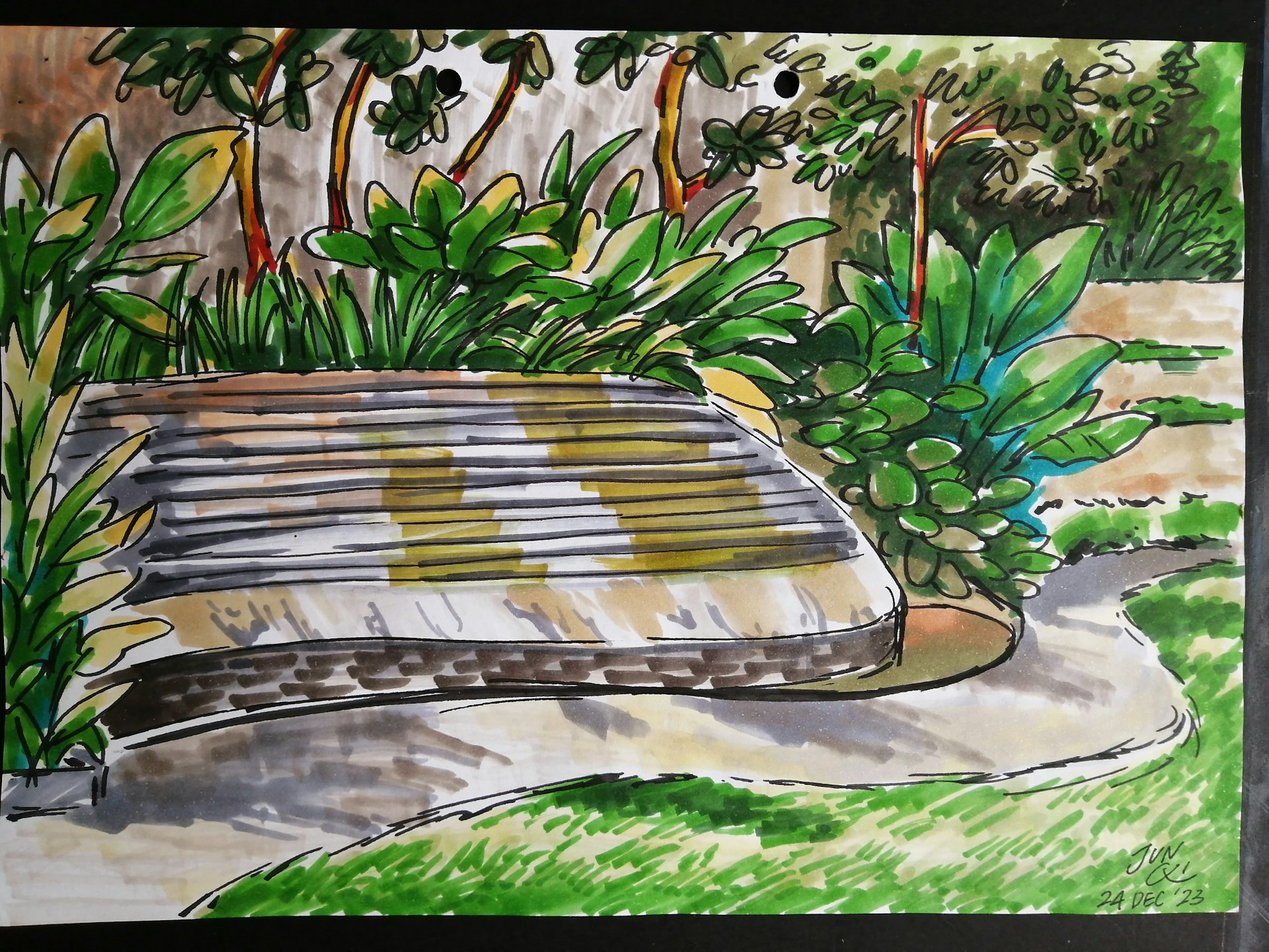 Sketch of a water feature in the ground floor of my condo