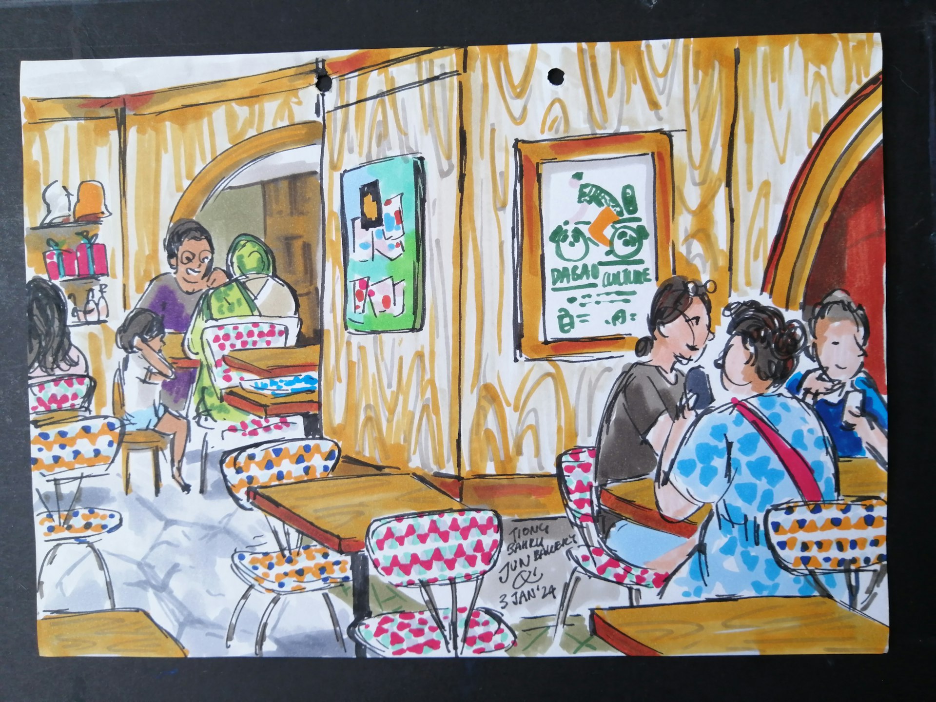 Sketch of the interior of Tiong Bahru Bakery in Plaza Sing