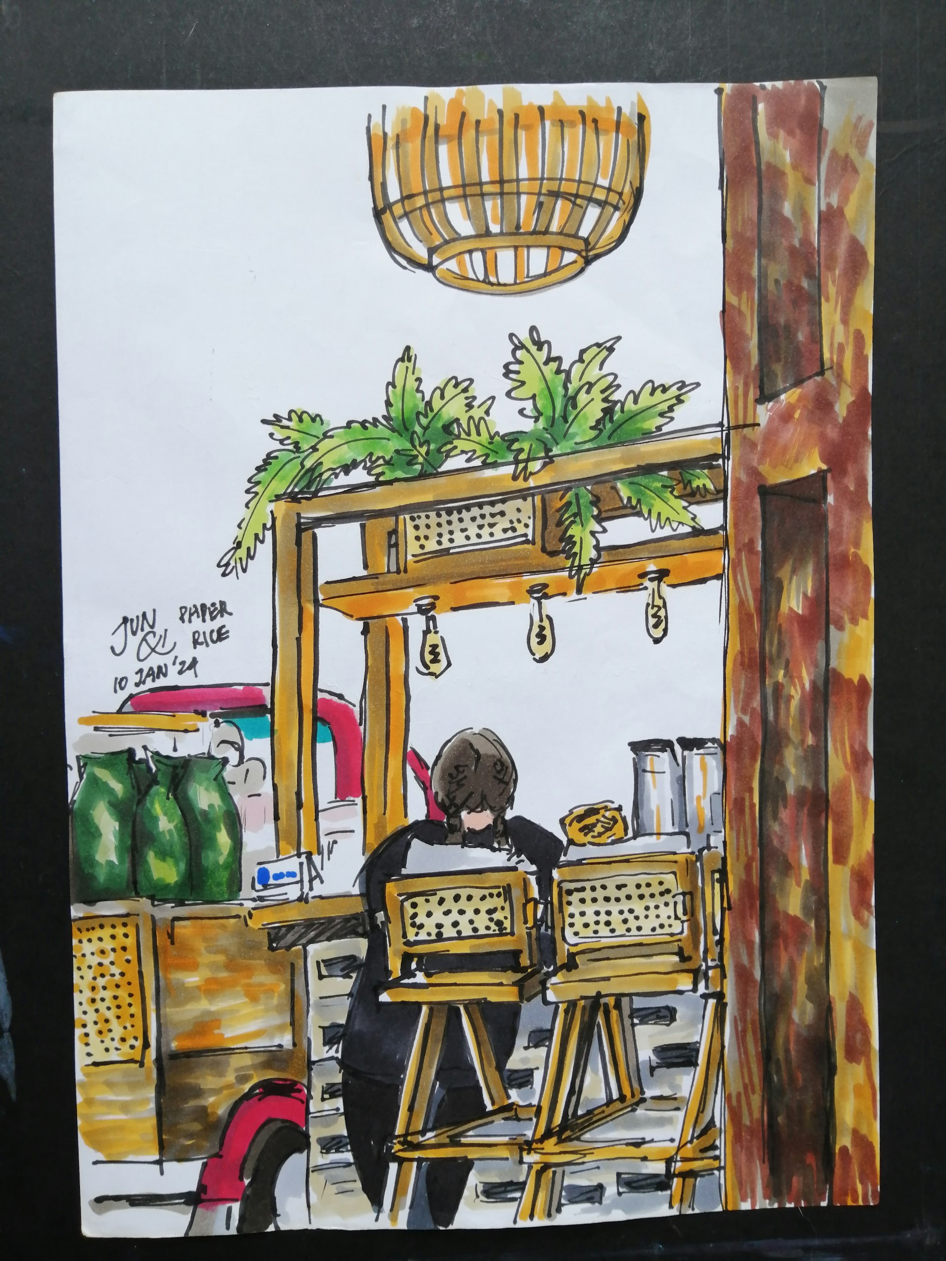 Sketch of the front counter of Paper Rice restaurant in Plaza Sing