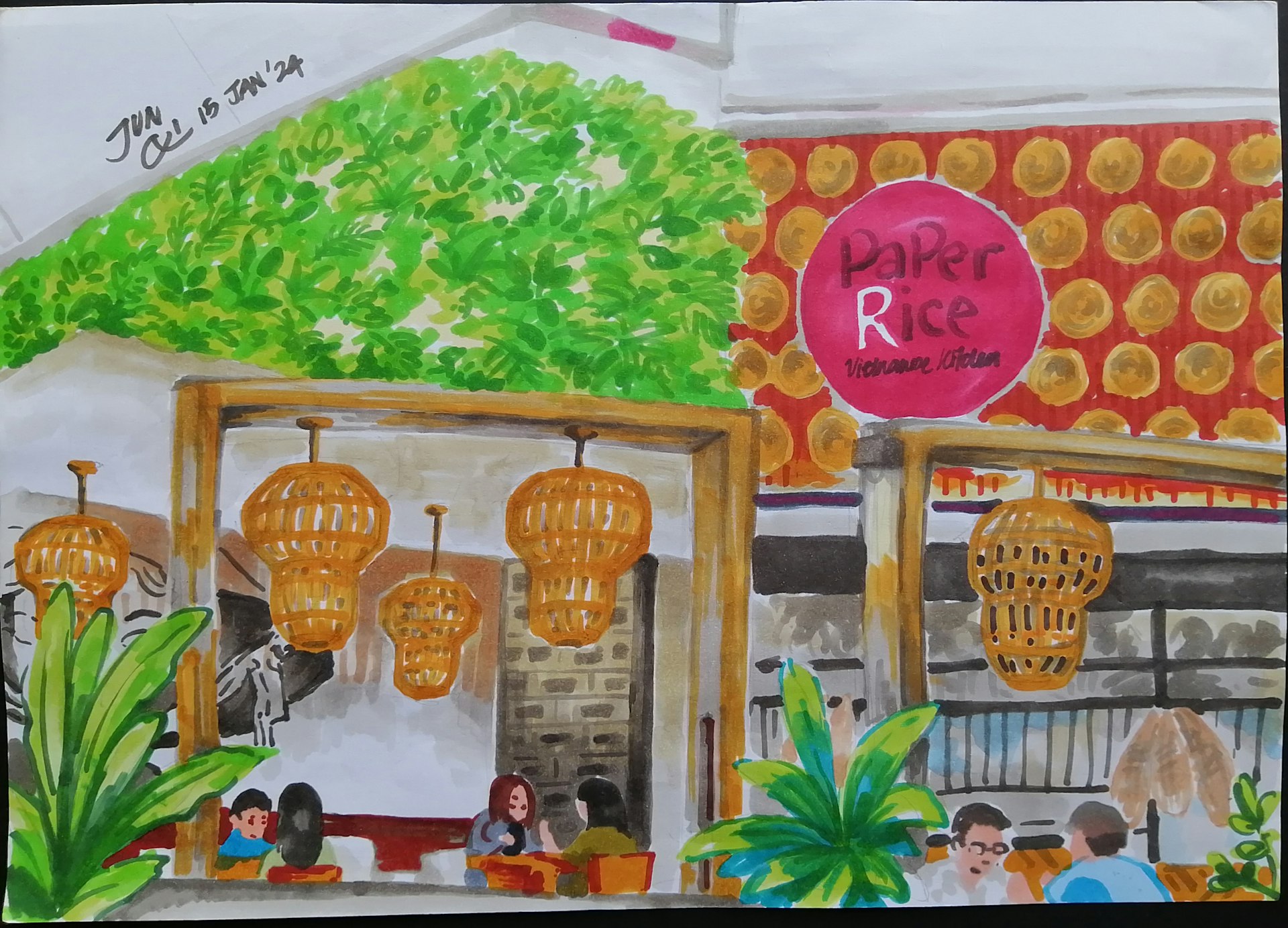 Sketch of the interior of Paper Rice restaurant in Plaza Sing